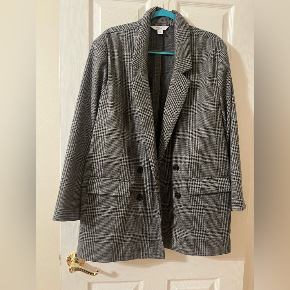 Old Navy Black And Gray Checkered Blazer